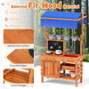 Wooden pretend play kitchen for kids with height adjustable canopy, fir wood material, and versatile sink for.