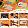 Wooden pretend play kitchen with versatile sink for sand or water play, featuring adjustable canopy and rich.