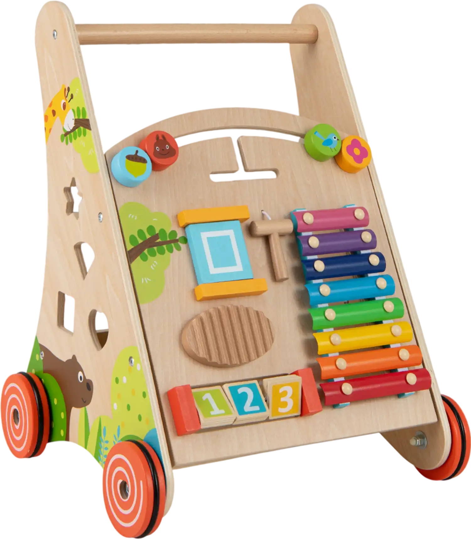 Costway Wooden Push Pull Baby Walker Handle Storage 628357419 New