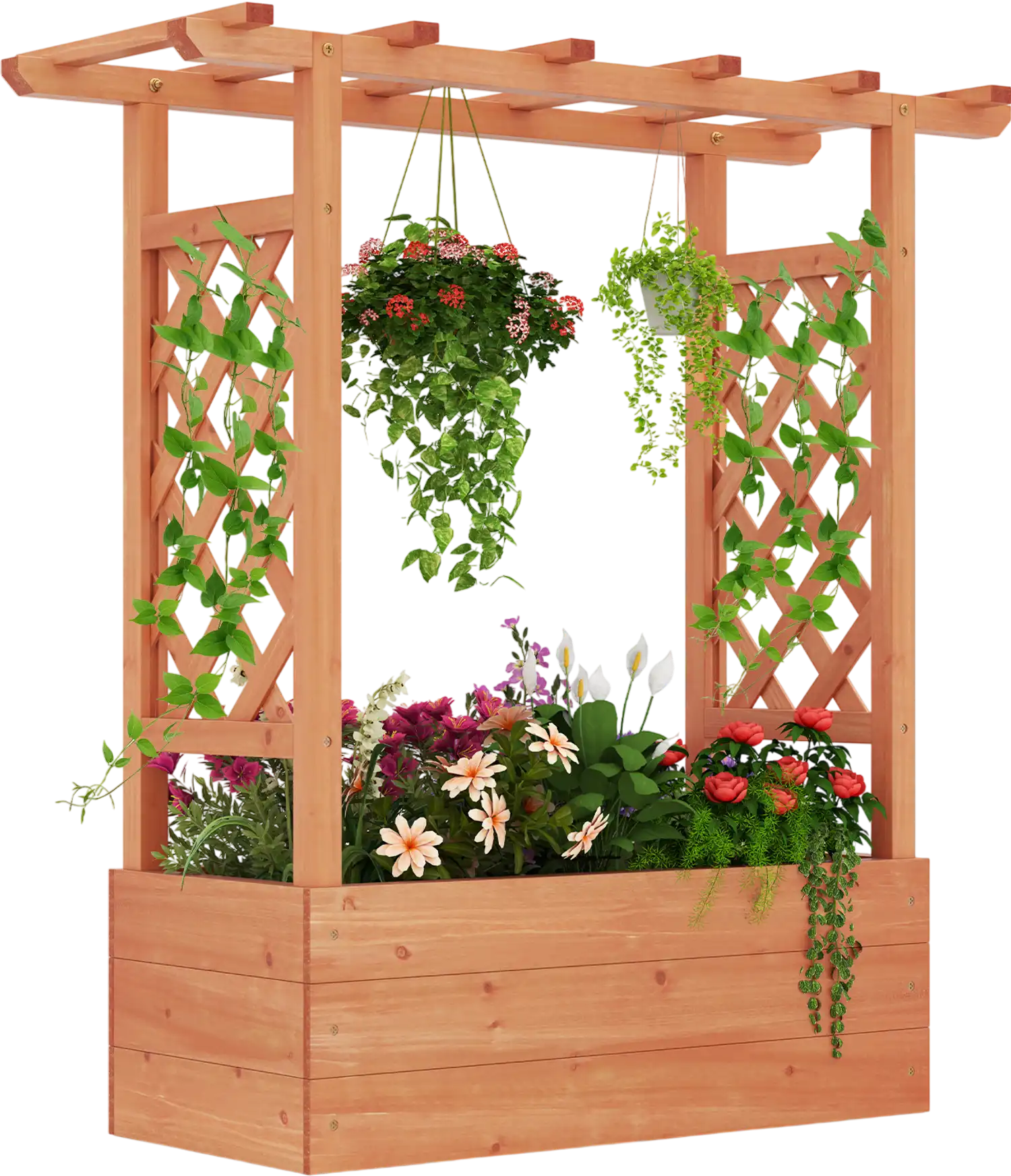 Costway Wooden Raised Garden Bed with Trellis Hanging Roof 319647528 New