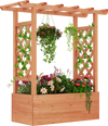 Wooden raised garden bed with trellis and hanging roof, made of durable fir wood, perfect for indoor and outdoor plants.