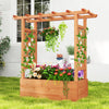 Wooden raised garden bed featuring side trellises for climbing plants, made of durable fir wood and perfect for garden.