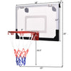 Over-the-door mini basketball hoop with 18" shatterproof backboard and 9" rim, perfect for indoor fun in any room.