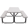 Picnic table bench set in white HDPE with integrated metal frame, ideal for outdoor camping and gatherings.