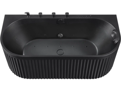 Anzzi Stone Belle Bathtub 67 x 32 in. Flat Bottom Freestanding with Massage Jets and Lights New