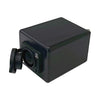The Journey Zoomer Power Chair Charging Adapter, a black rectangular accessory with a protective cap over its circular connector port, is displayed on a white background.