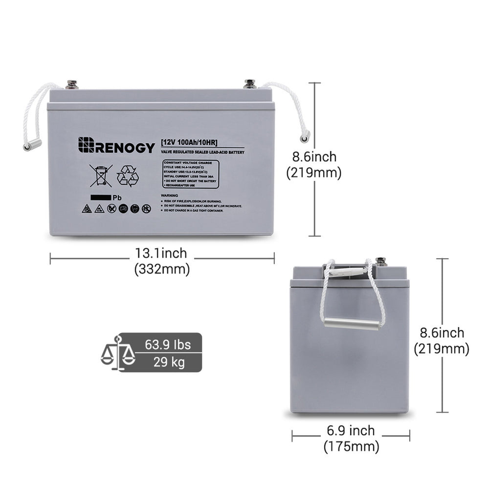 Renogy RNG-BATT-AGM12-100-US Deep Cycle AGM Battery 12 Volt 100Ah New