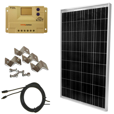 WindyNation SOK-100WP-P20L 100 Watt 12V Solar Panel Kit with LCD Charger Controller New