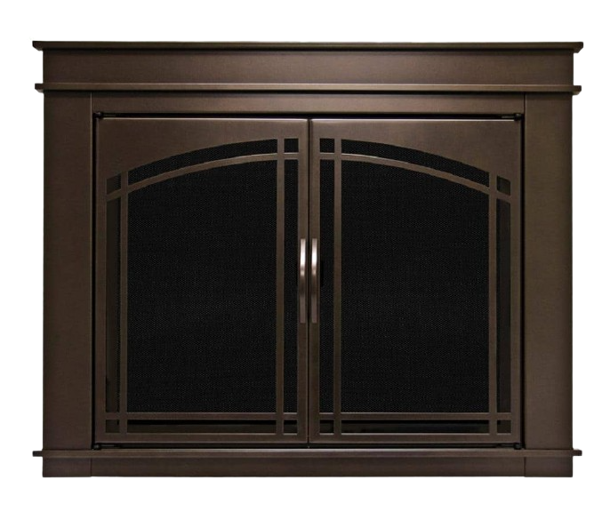 Pleasant Hearth Fenwick Small 29.5 by 37 in. Glass Fireplace Doors Bronze New