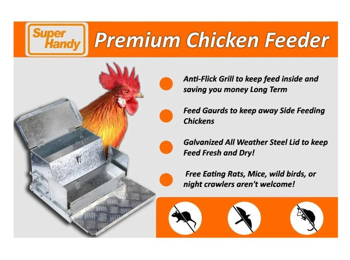 Super Handy GUT028 20 lb Capacity Galvanized Steel Automatic Chicken Feeder New