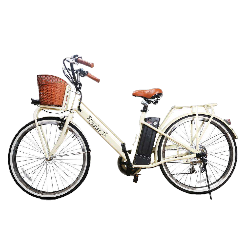 NAKTO 26 inch 250W 20 MPH City Classic Electric Bicycle 6 Speed E-Bike 36V Lithium Battery White New