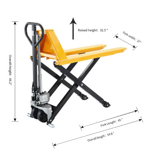 Apollolift A-1015 Fork Lift Pallet Jack 2200 lbs. 45" x 27" Fork 3.3'' lowered 31.5'' Raised New