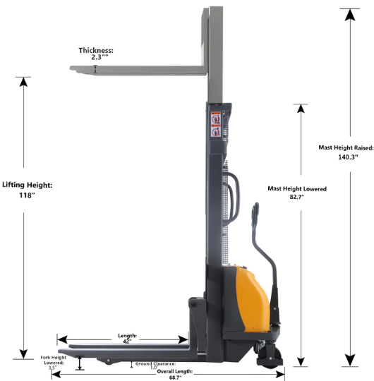 Apollolift A-3016 118" Lifting Height 3300 lbs. Capacity Power Lift Fixed Stacker New