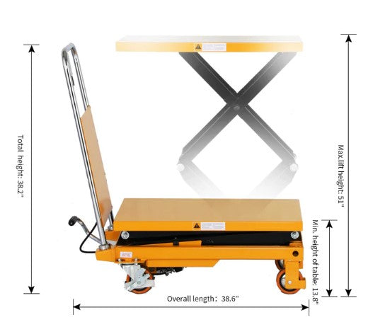 Apollolift A-2007 Double Scissor Lift Table 770 lbs. 51.2 " Lifting Height New