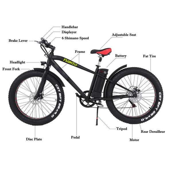 NAKTO 26 inch 300W 15.5 MPH Cruiser Electric Bicycle 5 Speed E-Bike 36V Lithium Battery New