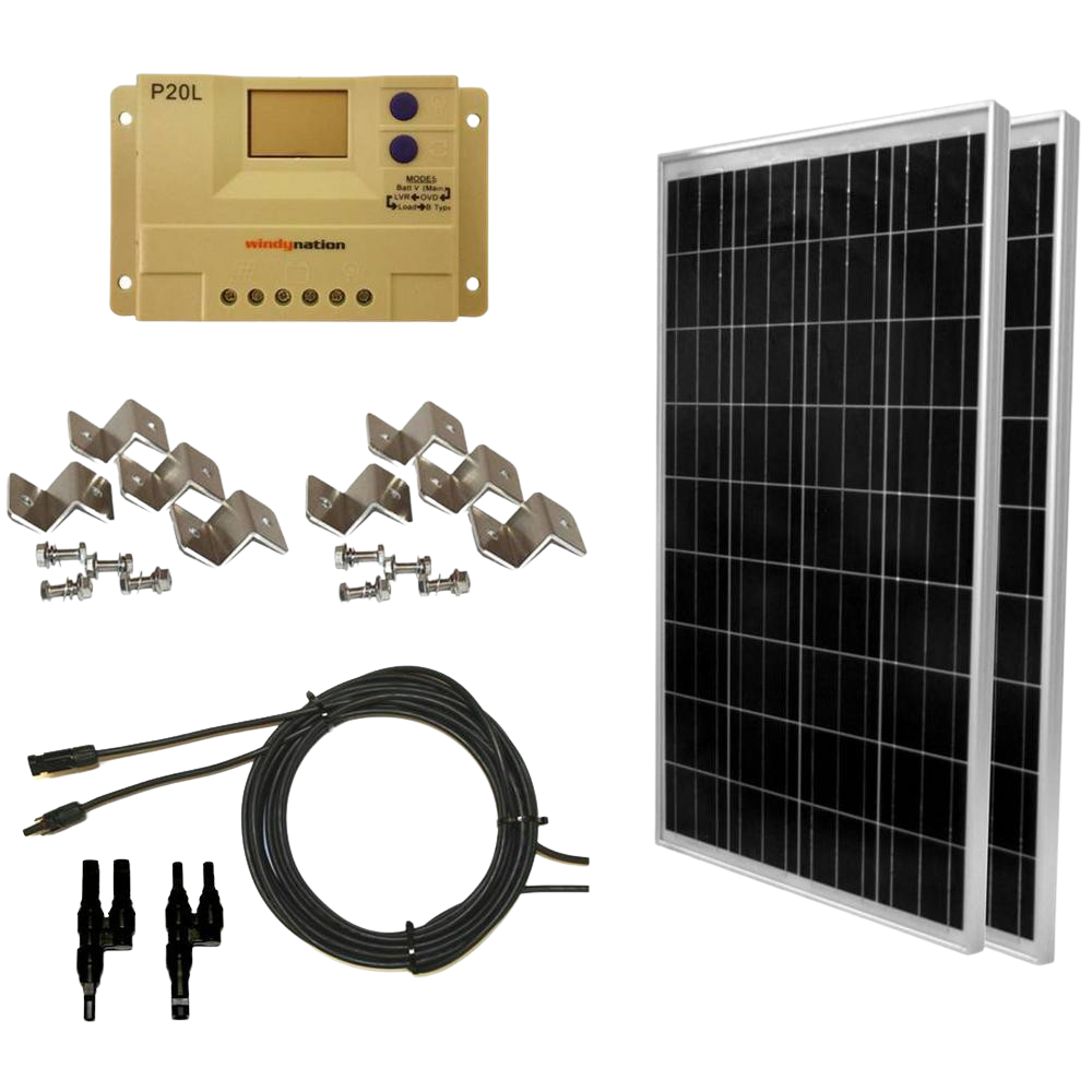 WindyNation SOK-200WP-P20L 200 Watt Solar Panel Kit with LCD Charger Controller New