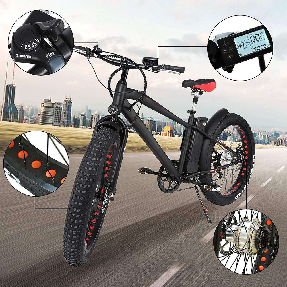 NAKTO 26 inch 300W 15.5 MPH Cruiser Electric Bicycle 5 Speed E-Bike 36V Lithium Battery New