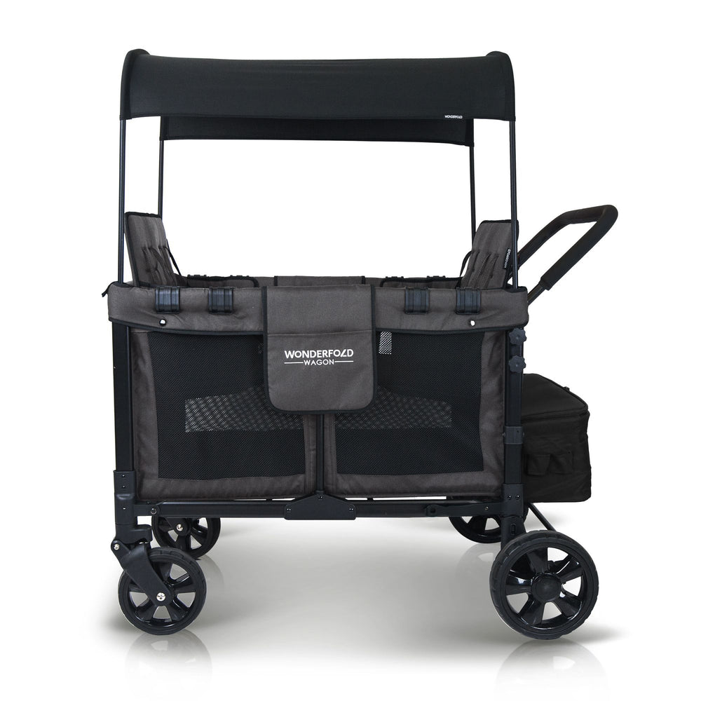 WonderFold Baby W4 Multi-Function Folding Quad Stroller Wagon with Removable Canopy and Seats Gray & Black New