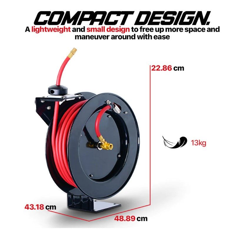 ReelWorks Retractable Air Hose Reel 3/8" x 50'FT 1/4" MNPT Connections Single Arm New