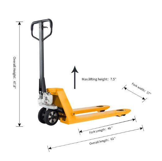 Apollolift A-1008 Manual Hand Pallet Jack 7700 lbs. Capacity 48" x 27" New