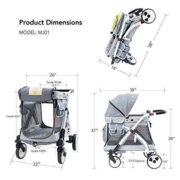 WonderFold Baby MJ01 Multi-Function Pram Stroller Wagon with Removable Seat – Chariot Mini Gray New