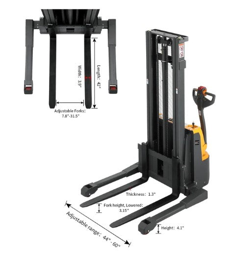 Apollolift A-3038 Powered Forklift Electric Walkie Stacker with Straddle Legs 2640 lbs. Capacity 98" Lifting New