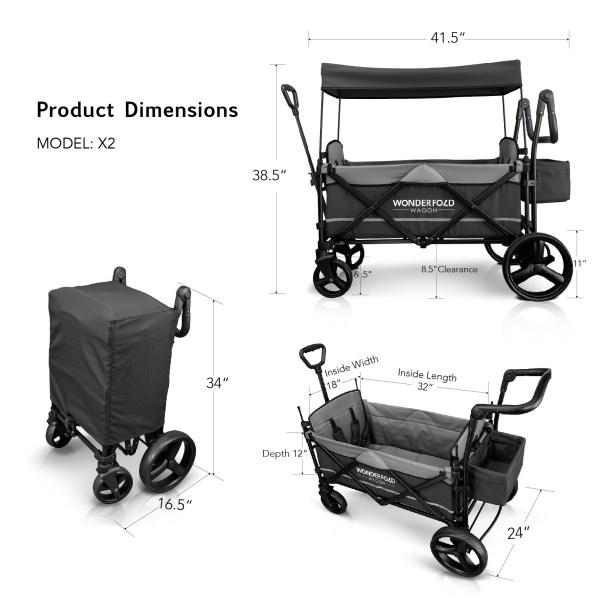 WonderFold Baby X2 Push/Pull 2-Passenger Double Stroller Wagon Grey New