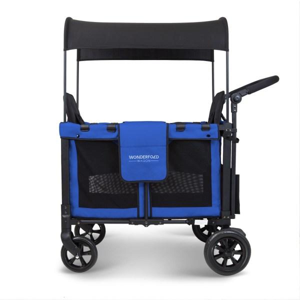 WonderFold Baby W2 Multi-Function Folding Double Stroller Wagon with Removable Canopy and Seats Blue New