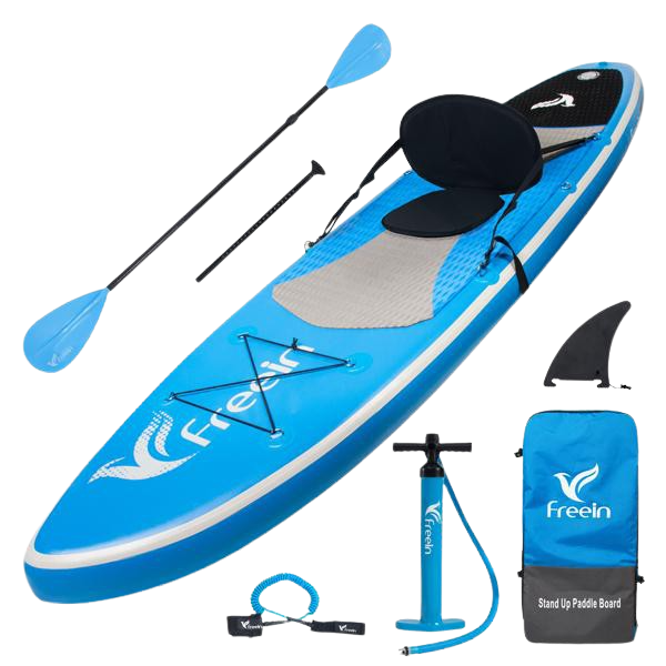 Freein 10' 6" Inflatable Kayak Package Dual Action Pump Triple Fins Blue New