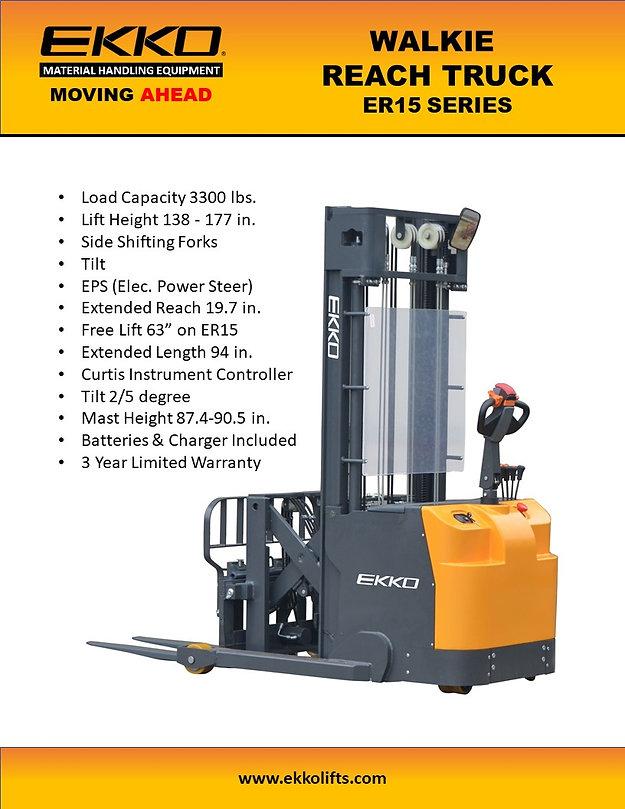 Ekko ER15L Walkie Reach Truck 138" Lifting Height 3300lb Capacity New