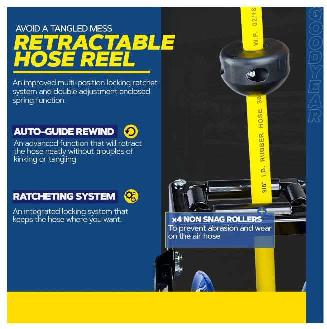 Goodyear Industrial Retractable Air Hose Reel Dual Arm 1/2" x 50' 300 PSI 1/2" NPT L820154G New