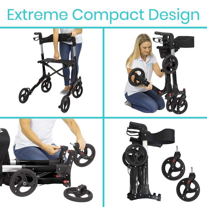 Vive Health Upright Rollator Walker Lightweight Foldable Black New