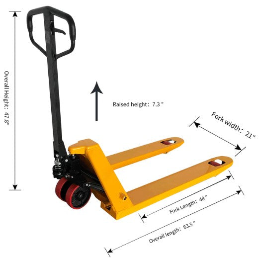 Apollolift A-1006 Manual Hydraulic Pallet Jack 5500 lbs. Capacity 48" x 21" New