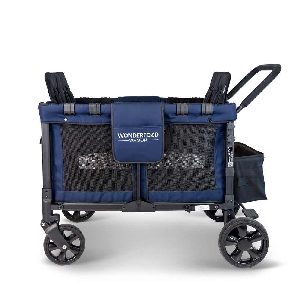 WonderFold Baby W4 Multi-Function Folding Quad Stroller Wagon with Removable Canopy and Seats Navy New