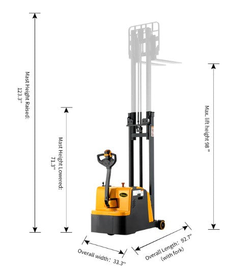 Apollolift A-3043 2200 lbs. Straddle Legs 98" High Counterbalanced Electric Stacker New