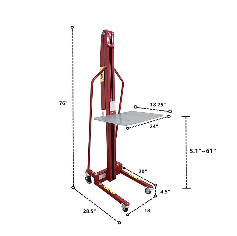 Pake Handling Tools PAKMS05 Winch Stacker Manual Work Positioner Truck 440lb Capacity 61" Lift Height New