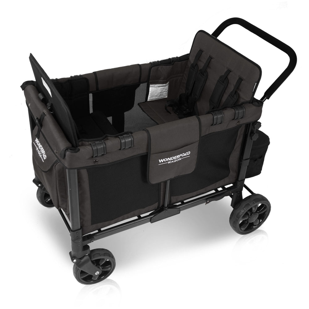 WonderFold Baby W4 Multi-Function Folding Quad Stroller Wagon with Removable Canopy and Seats Gray & Black New