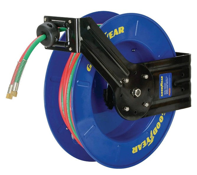 Goodyear Oxy-Acetylene Welding Hose Reel Twin 1/4" x 50' Hoses 300 PSI 1/4" MNPT W8081522G New