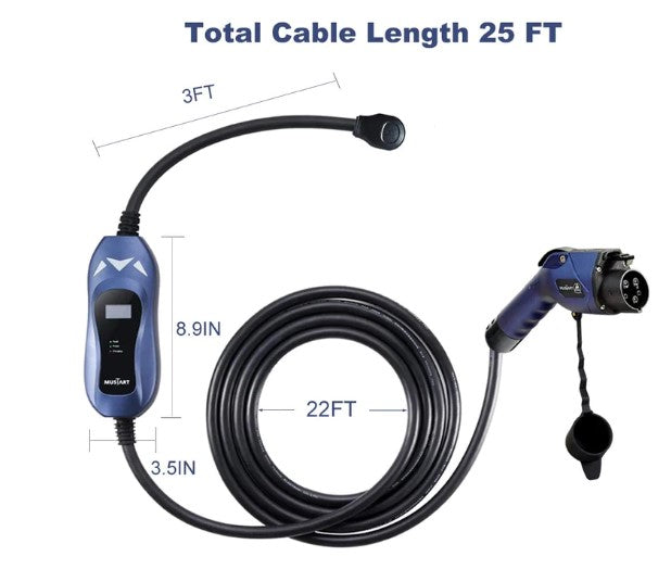 Mustart Power Level 2 EV 25A 25' Cable NEMA 14-30 Portable Charger New