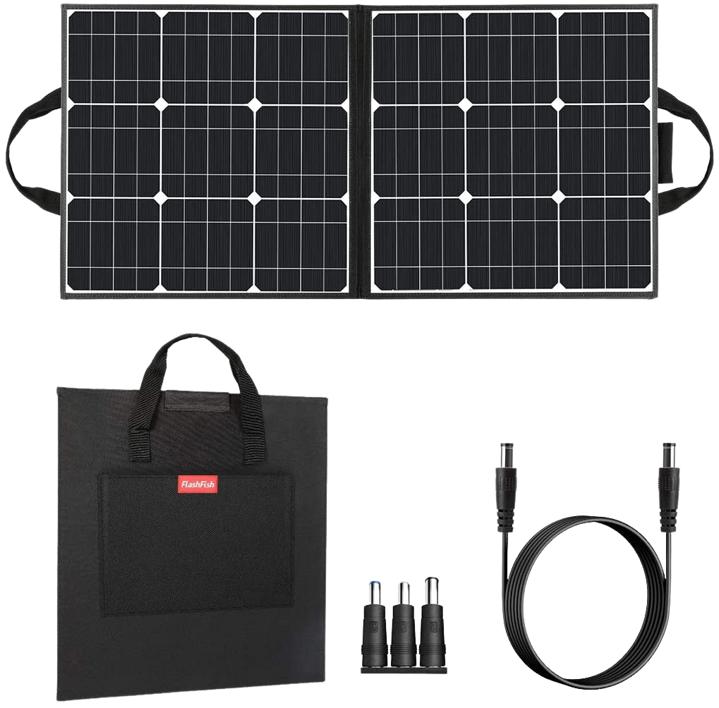 Flashfish 100W 18V Portable Foldable Solar Panel With 5V USB 18V DC Output Compatible With Portable Generators, Smartphones, Tablets And More New