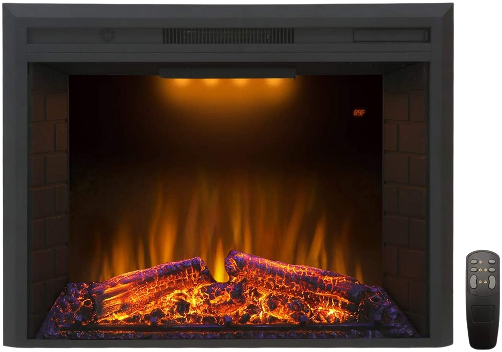 Valuxhome EF30T 33 in. 750/1500W Electric Fireplace Insert with Remote Overheating Protection and Fire Crackling Sound Black New