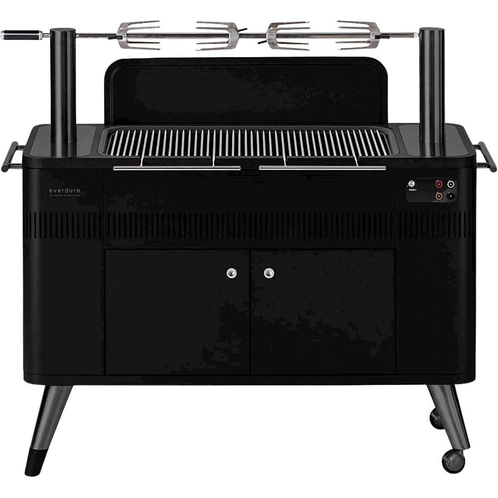 Everdure HBCE3BUS HUB II 54-Inch Charcoal Grill with Patented Built-in Rotisserie System Steel Graphite New