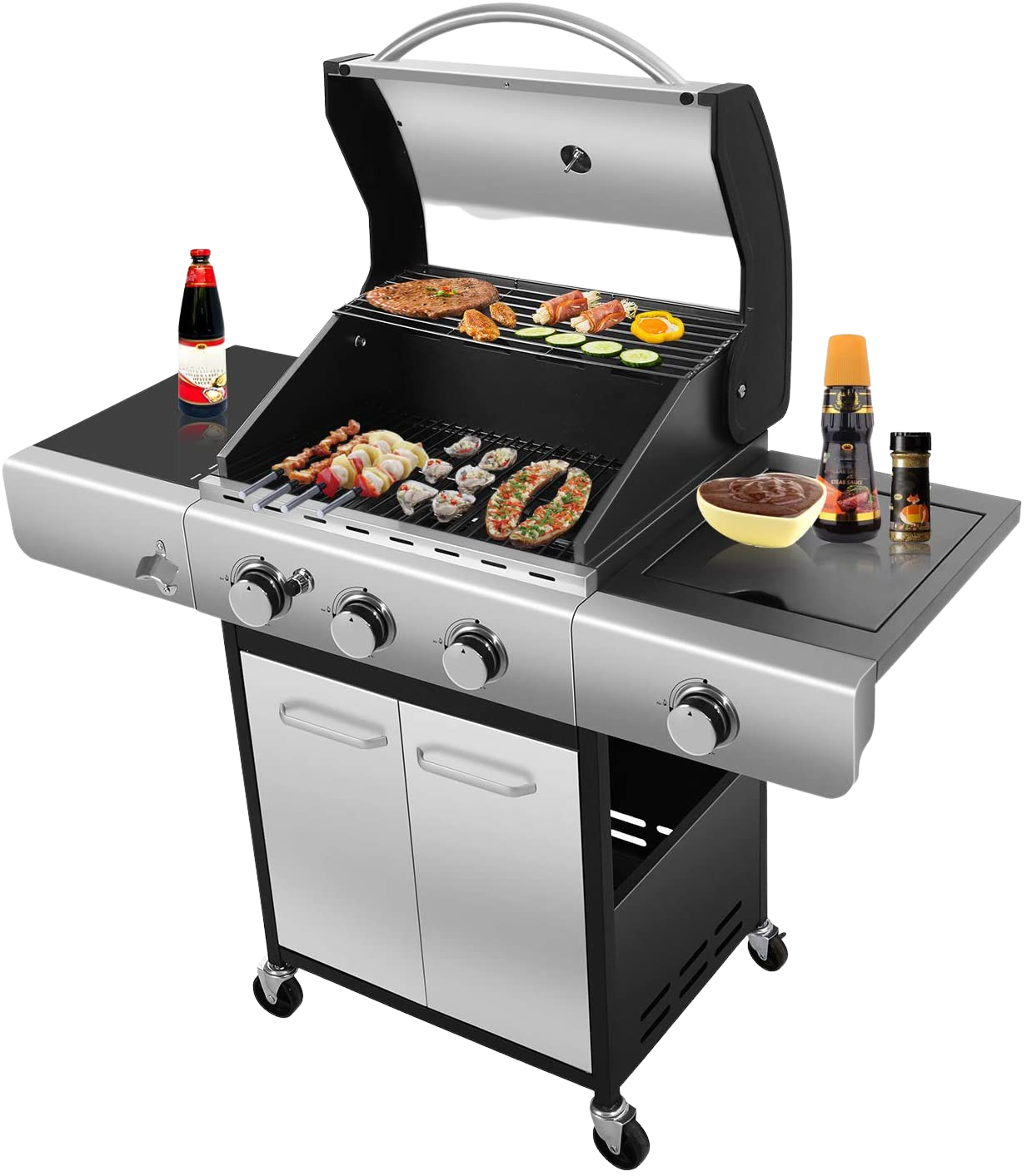 RW Flame G913 34000 BTU Liquid Propane Outdoor Grill 3-Burners Plus Side Burner Stainless Steel New