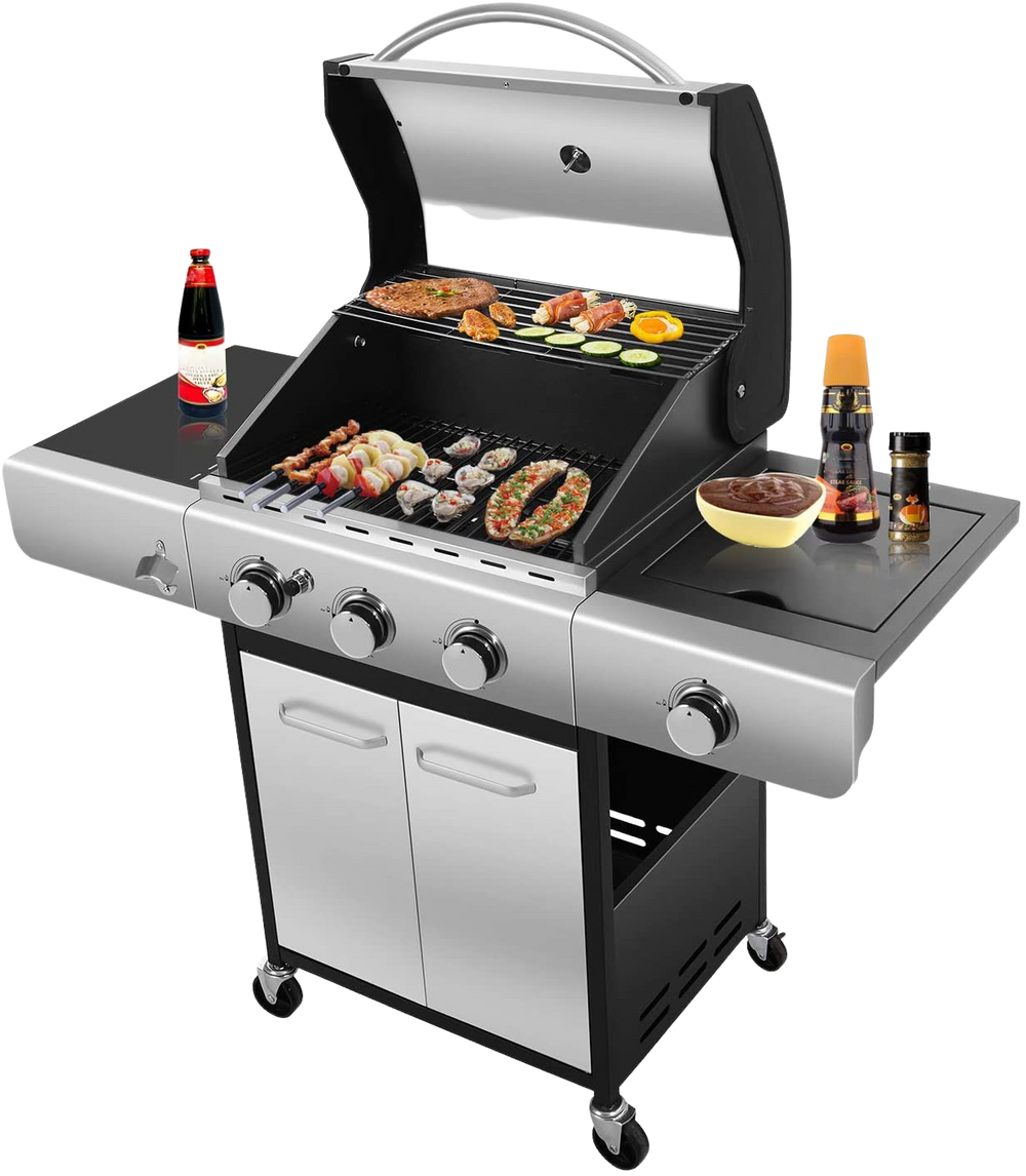 RW Flame G913 34000 BTU Liquid Propane Outdoor Grill 3-Burners Plus Side Burner Stainless Steel New