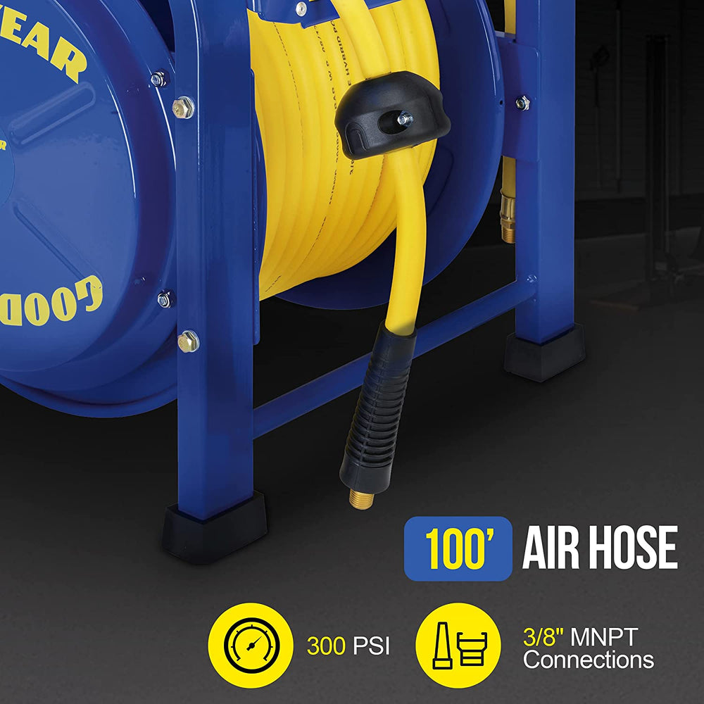 Goodyear 3/8" x 100' 3/8" MNPT Connections Portable Industrial Retractable Air Hose Reel New