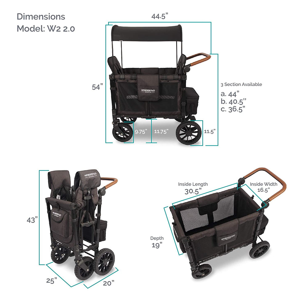 WonderFold W2 Luxe Push/Pull 2-Passenger Stroller Wagon Black New