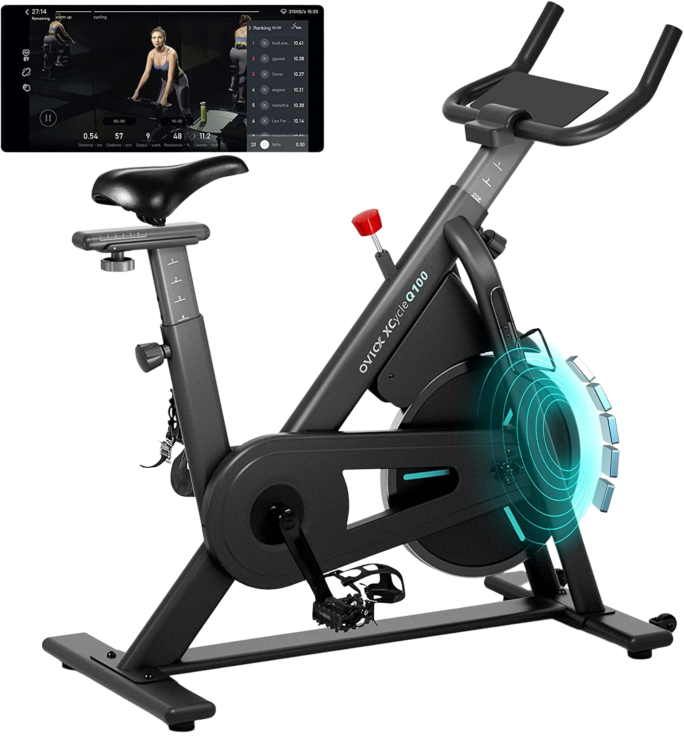 OVICX OS-EBIKE-Q100-B Magnetic Resistance Stationary Exercise Bike With Bluetooth Connectivity New