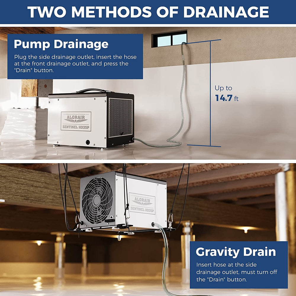 AlorAir Sentinel HD35P 70 PPD Crawl Space Dehumidifier 70 Pints 1000 Sq. Ft. with Pump Hose Memory Starting Auto Defrost New