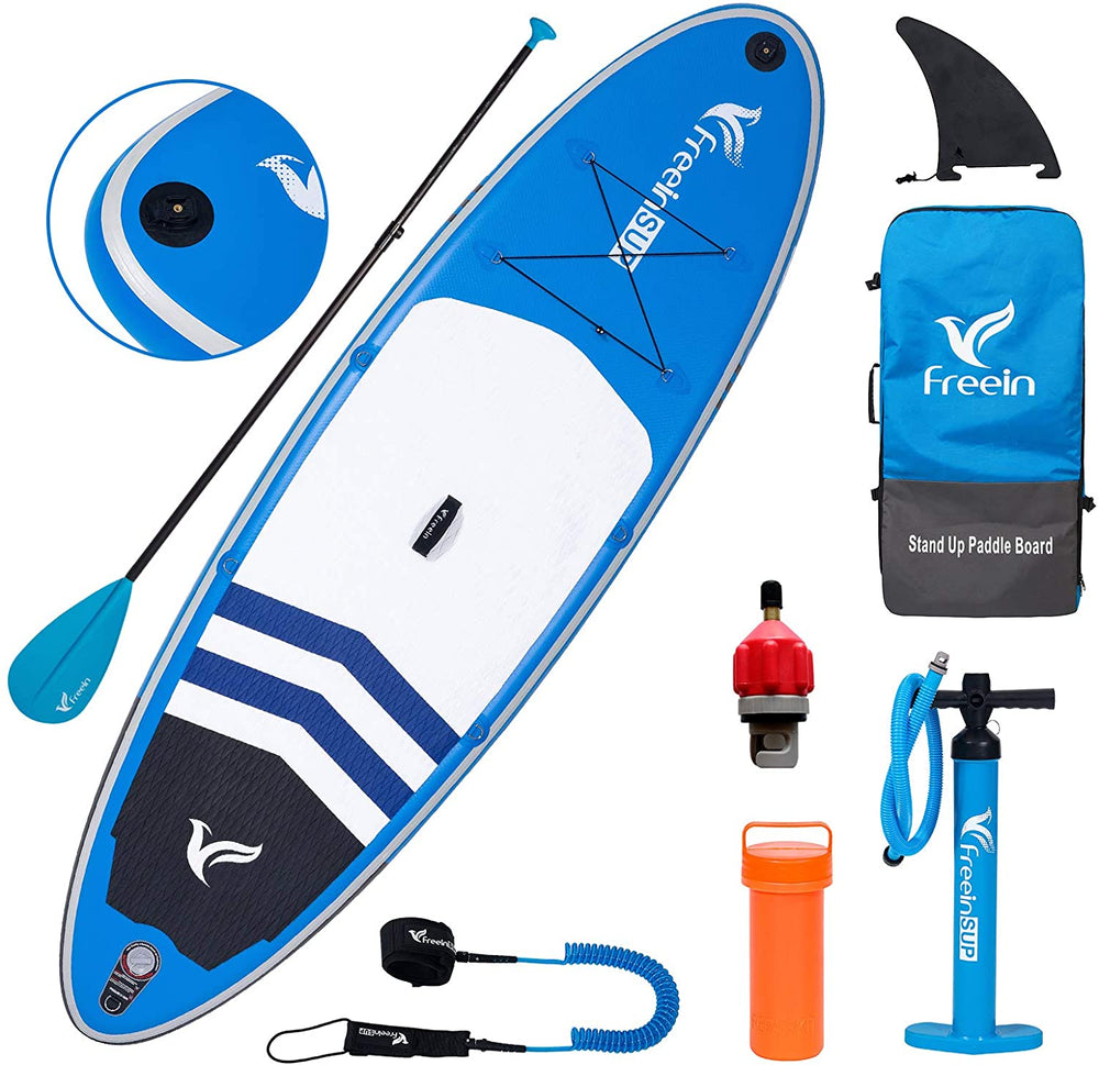 Freein 10' Inflatable Ocean SUP Stand Up Paddle Board Package Dual Action Pump Camera Mount Blue New