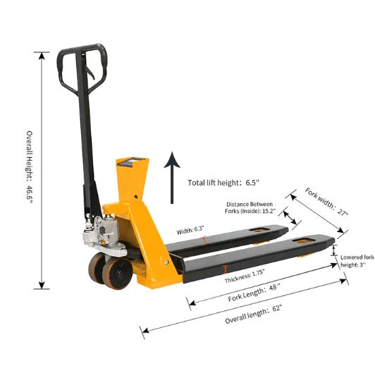 Apollolift A-1032 Scale Fork Lift Pallet Jack 4400 lbs. 45" x 27" New